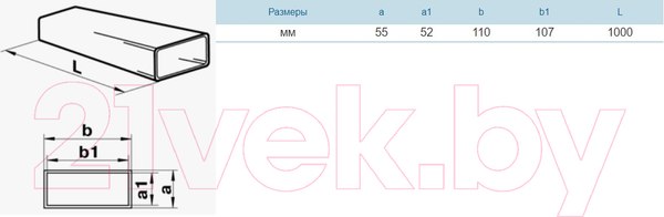 Изображение товара Воздуховод жесткий Семь ветров ПВХ Короб 110x55мм (1м)