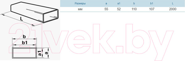 Изображение товара Воздуховод жесткий Семь ветров ПВХ Короб 110x55мм (2м)
