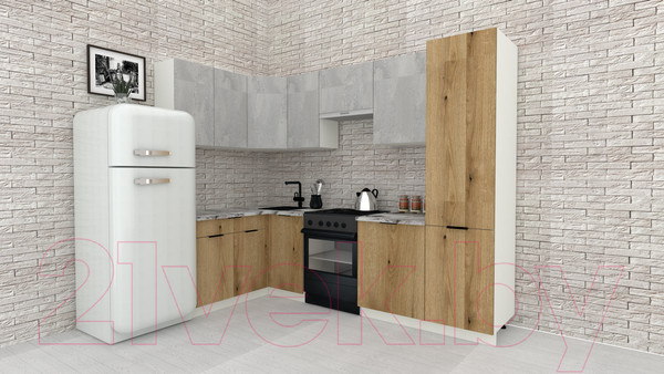 Изображение товара Кухонный гарнитур ВерсоМебель Эко-1 1.4x2.6 левая (бетонный камень/дуб эвок прибрежный/ст.мрамор итал.)