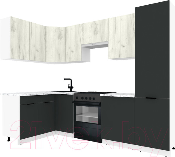 Изображение товара Кухонный гарнитур ВерсоМебель Эко-1 1.4x2.6 левая (дуб крафт белый/антрацит/ст.мрамор итальянский)