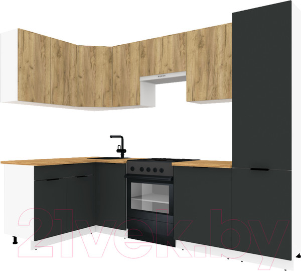 Изображение товара Кухонный гарнитур ВерсоМебель Эко-1 1.4x2.6 левая (дуб крафт золотой/антрацит/ст.золотистый дуб)