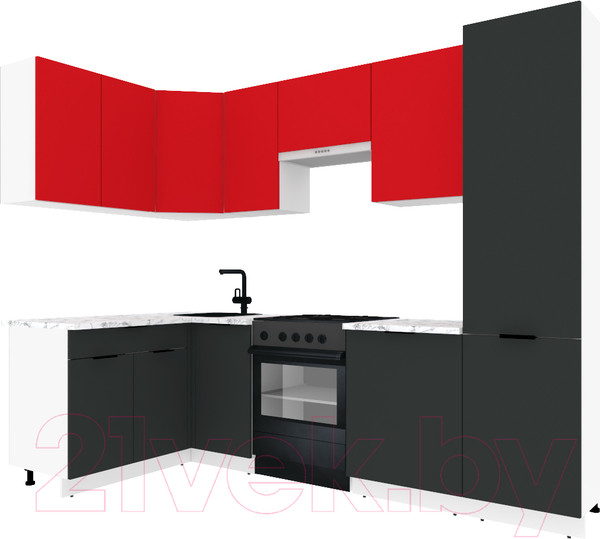 Изображение товара Кухонный гарнитур ВерсоМебель Эко-1 1.4x2.6 левая (красный чили/антрацит/ст.мрамор итальянский)