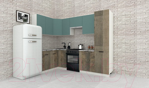 Изображение товара Кухонный гарнитур ВерсоМебель Эко-1 1.4x2.6 левая (сумеречный голубой/дуб гранж песочный/ст.альберика)