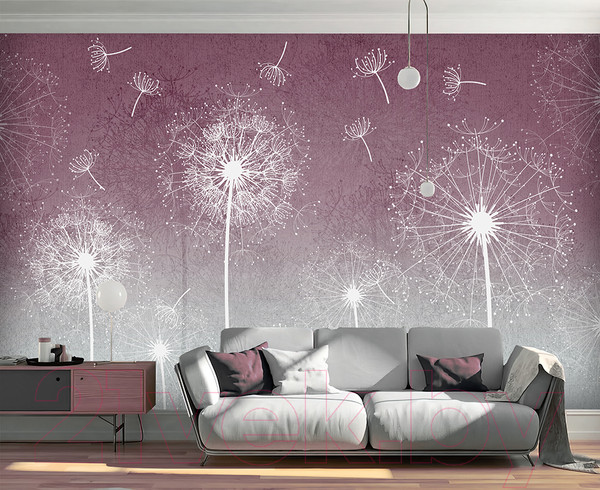 Изображение товара Фотообои листовые Vimala Одуванчики на красном фоне (270x300)