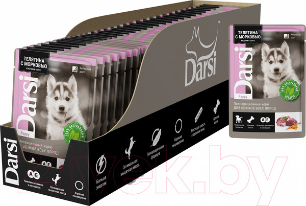 Изображение товара Влажный корм для собак Darsi Щенков всех пород телятина с морковью / 53780 (85г)