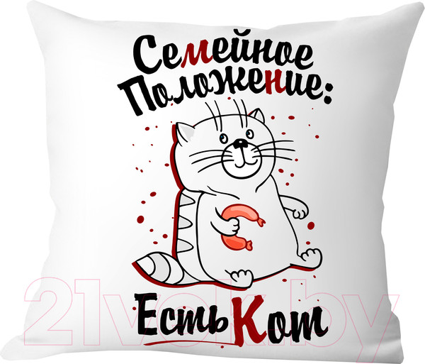 Изображение товара Подушка декоративная Print Style Семейное положение, есть кот / 40x40plat22