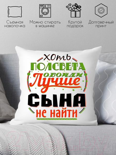 Изображение товара Подушка декоративная Print Style Хоть пол света обойди, лучше сына не найти / 40x40plat38