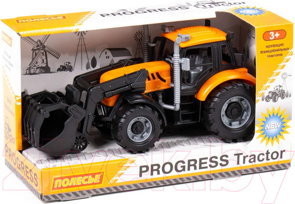 Изображение товара Погрузчик игрушечный Полесье Прогресс Сельскохозяйственный / 91758 (инерционный, оранжевый)