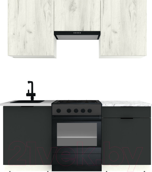 Изображение товара Кухонный гарнитур ВерсоМебель Эко-1 1.7 (дуб крафт белый/антрацит/ст.мрамор итальянский)