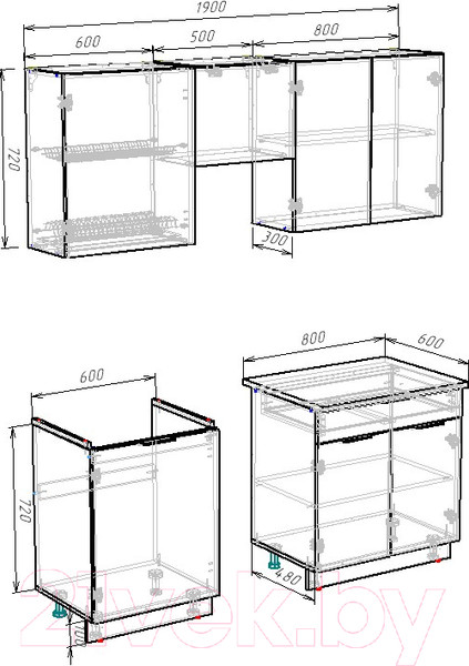 Изображение товара Кухонный гарнитур ВерсоМебель Эко-1 1.9 (дуб крафт белый/антрацит/ст.мрамор итальянский)
