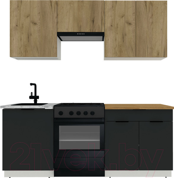 Изображение товара Кухонный гарнитур ВерсоМебель Эко-1 1.9 (дуб крафт золотой/антрацит/ст.золотистый дуб)