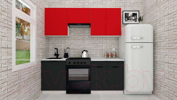 Изображение товара Кухонный гарнитур ВерсоМебель Эко-1 1.9 (красный чили/антрацит/ст.мрамор итальянский)