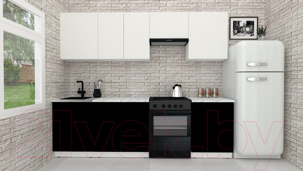 Изображение товара Кухонный гарнитур ВерсоМебель Эко-1 2.5 (белый фасадный/черный/ст.мрамор итальянский)