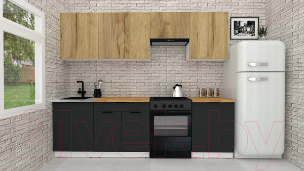 Изображение товара Кухонный гарнитур ВерсоМебель Эко-1 2.5 (дуб крафт золотой/антрацит/ст.золотистый дуб)