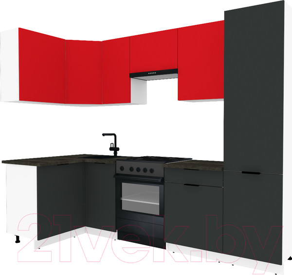 Изображение товара Кухонный гарнитур ВерсоМебель Эко-1 1.2x2.6 левая (красный чили/антрацит/ст.луна)