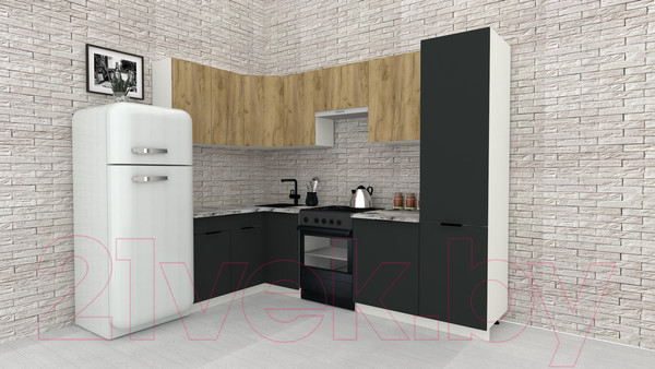 Изображение товара Кухонный гарнитур ВерсоМебель Эко-1 1.4x2.6 левая (дуб крафт золотой/антрацит/ст.альберика)