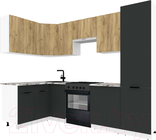 Изображение товара Кухонный гарнитур ВерсоМебель Эко-1 1.4x2.6 левая (дуб крафт золотой/антрацит/ст.альберика)