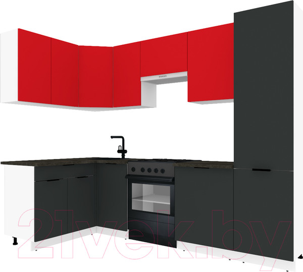 Изображение товара Кухонный гарнитур ВерсоМебель Эко-1 1.4x2.6 левая (красный чили/антрацит/ст.луна)