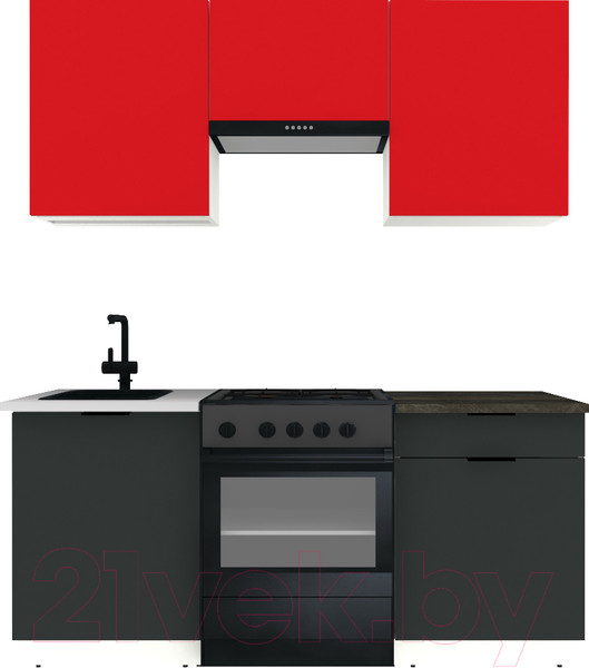 Изображение товара Кухонный гарнитур ВерсоМебель Эко-1 1.7 (красный чили/антрацит/ст.луна)