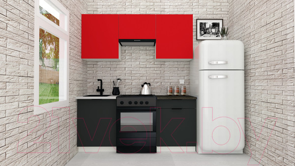 Изображение товара Кухонный гарнитур ВерсоМебель Эко-1 1.7 (красный чили/антрацит/ст.луна)