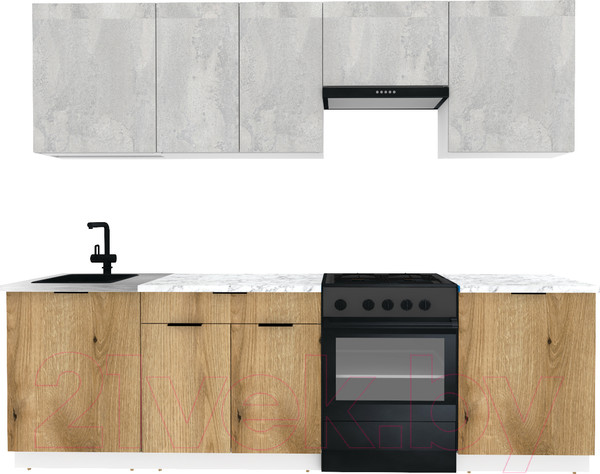 Изображение товара Кухонный гарнитур ВерсоМебель Эко-1 2.5 (бетонный камень/дуб эвок прибрежный)