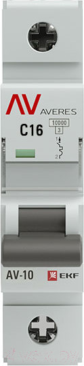 Изображение товара Выключатель автоматический EKF Averes AV-10 1P 16A (C) 10kA / mcb10-1-16C-av