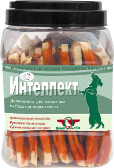 Изображение товара Лакомство для собак Green QZin Интеллект Сушеное утиное мясо на сурими (750г)