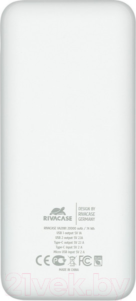 Изображение товара Портативное зарядное устройство Rivacase VA2081 20000mAh (белый)