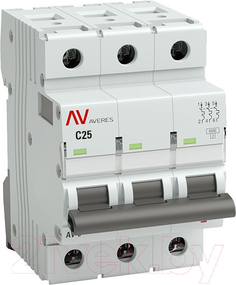 Изображение товара Выключатель автоматический EKF Averes AV-6 3P 25A (C) 6kA / mcb6-3-25C-av