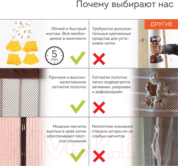 Изображение товара Москитная сетка на дверь Daswerk 607986 (коричневый)