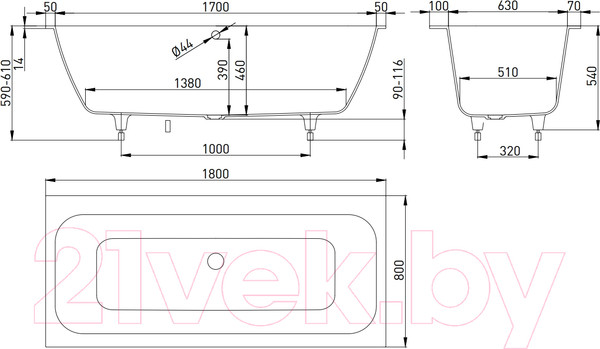 Изображение товара Ванна из искусственного мрамора Salini Orlando Axis 180x80 / 103212G (S-Sense, глянец)