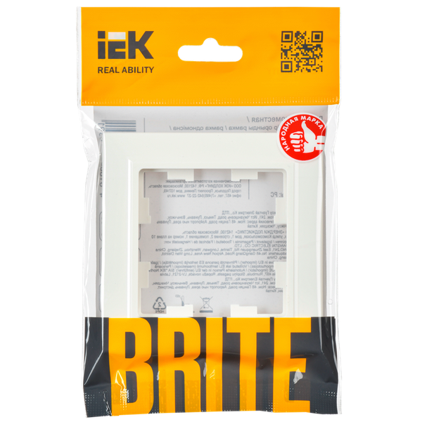 Изображение товара Рамка для выключателей и розеток IEK Brite BR-M12-K01 (белый, 1 пост)