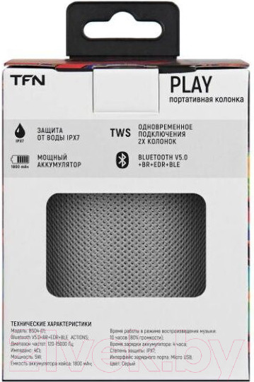 Изображение товара Портативная колонка TFN TWS Play / TFN-BS04-01GR (серый)