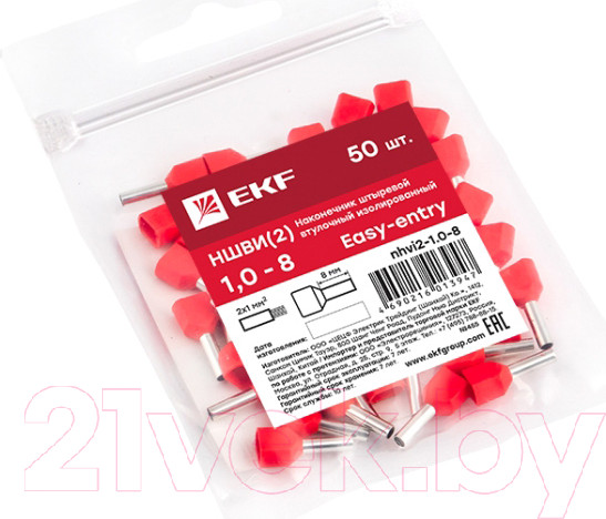 Изображение товара Набор наконечников-гильз для кабеля EKF PROxima Nhvi2-1.0-8 (50шт)