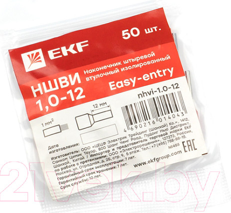 Изображение товара Наконечник-гильза для кабеля EKF PROxima Nhvi-1.0-12 (50шт)