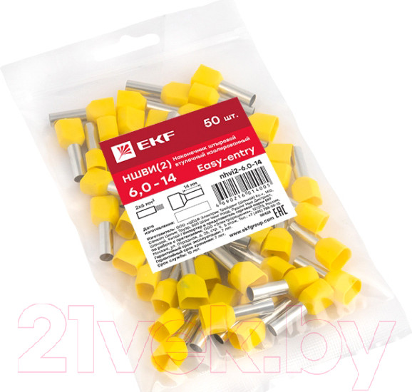 Изображение товара Набор наконечников-гильз для кабеля EKF PROxima Nhvi2-6.0-14 (50шт)