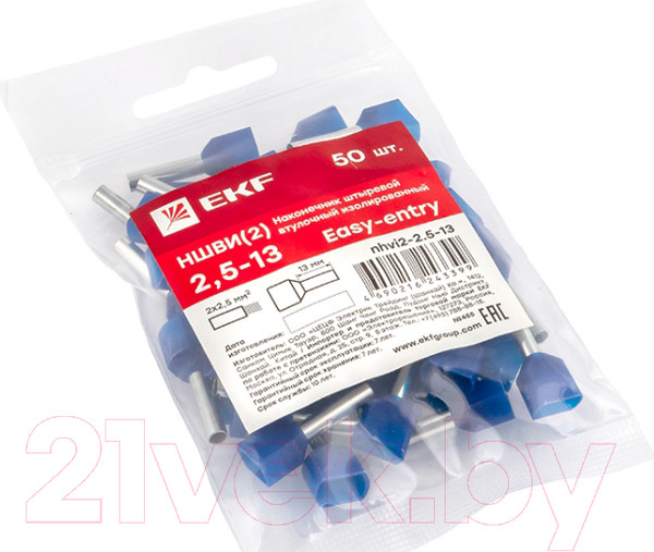 Изображение товара Набор наконечников-гильз для кабеля EKF PROxima Nhvi2-2.5-13 (50шт)