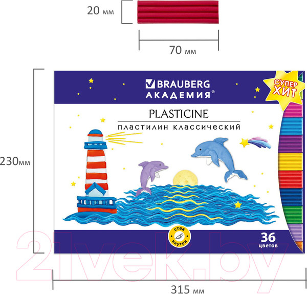 Изображение товара Пластилин Brauberg Академия Хит / 106425 (36цв)