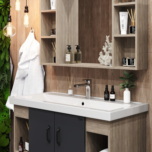 Изображение товара Тумба под умывальник Onika Тимбер 100.10 / 110010 (серый матовый/дуб сонома)