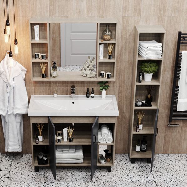 Изображение товара Тумба под умывальник Onika Тимбер 100.10 / 110010 (серый матовый/дуб сонома)