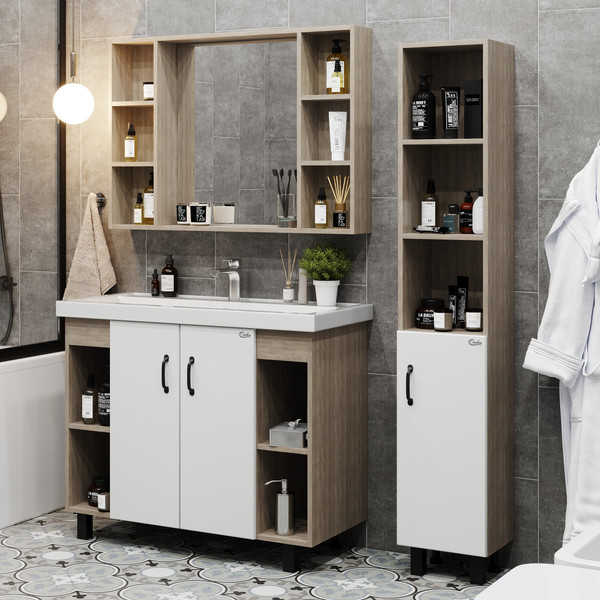 Изображение товара Тумба под умывальник Onika Тимбер 100.10 / 110011 (белый матовый/дуб сонома)