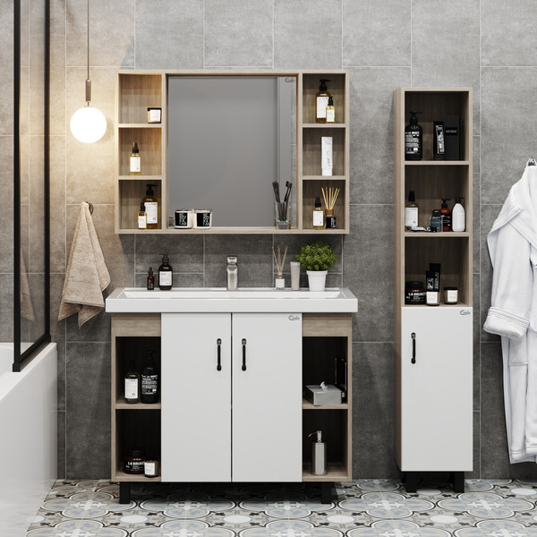 Изображение товара Тумба под умывальник Onika Тимбер 100.10 / 110011 (белый матовый/дуб сонома)