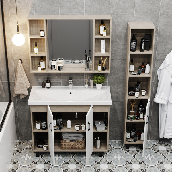 Изображение товара Тумба под умывальник Onika Тимбер 100.10 / 110011 (белый матовый/дуб сонома)