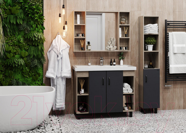 Изображение товара Шкаф с зеркалом для ванной Onika Тимбер Универсальный 100.00 / 210017 (дуб сонома)