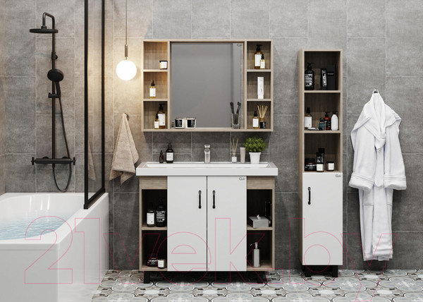 Изображение товара Шкаф с зеркалом для ванной Onika Тимбер Универсальный 100.00 / 210017 (дуб сонома)