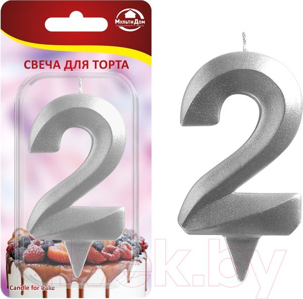 Изображение товара Свеча для торта Мультидом Грань Цифра 2 / МС5-22 (хром)