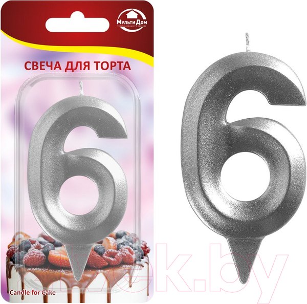 Изображение товара Свеча для торта Мультидом Грань Цифра 6 / МС5-26 (хром)