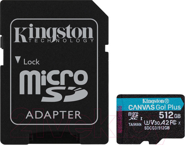 Изображение товара Карта памяти Kingston Canvas Go Plus microSDXC 512GB + SD адаптер (SDCG3/512GB)