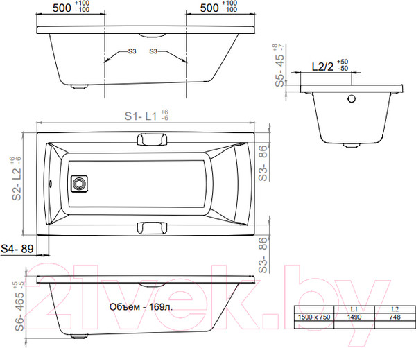 Изображение товара Ванна акриловая Triton Алекса 150x75 Стандарт Flat (с гидромассажем)