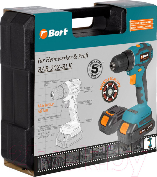 Изображение товара Аккумуляторная дрель-шуруповерт Bort BAB-20X-BLK (93412611)